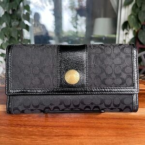 Coach Signature C Monogram Canvas & Black Patent Leather Wallet Checkbook